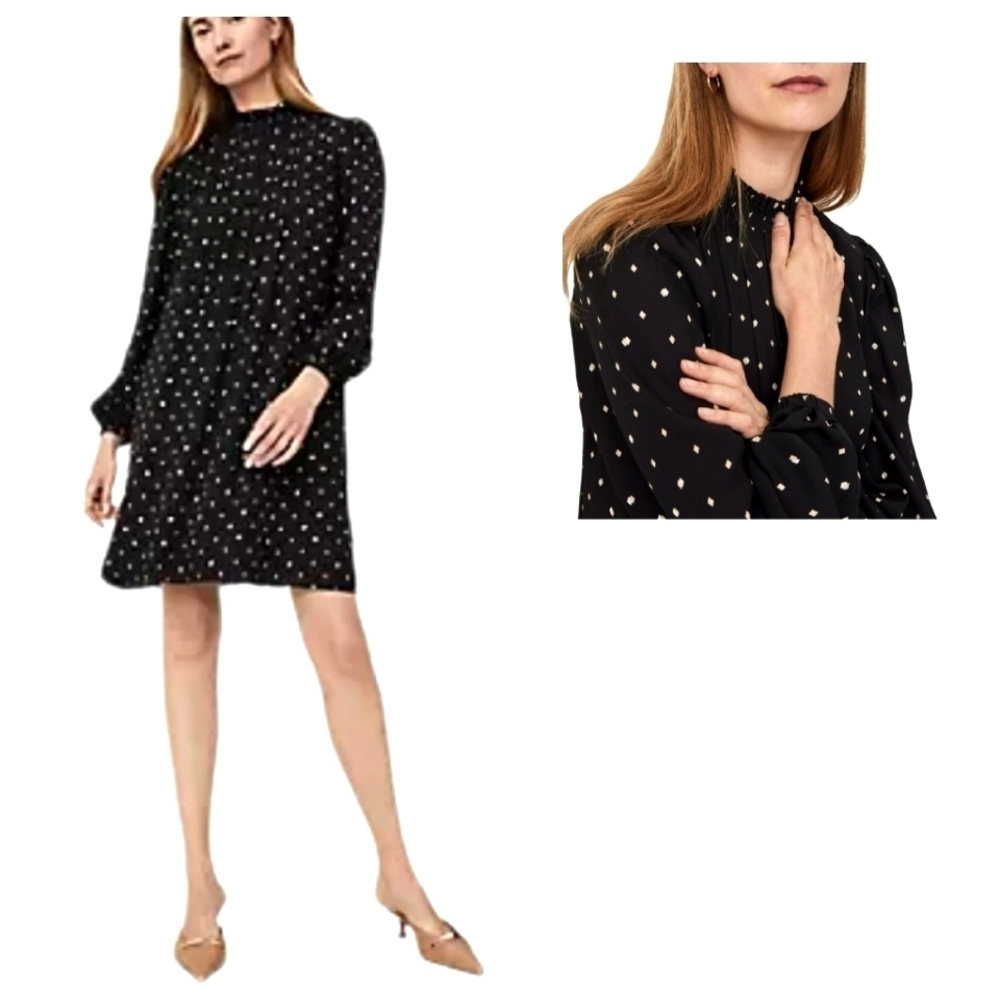 NEW! LOFT Silky Textured Polka Dot Mock Neckline Dress 8.